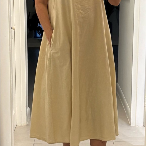 ZARA WOMEN SIZE XS LINEN BLEND MIDI DRESS STRAPLESS IVORY WITH POCKETS - Picture 4 of 11